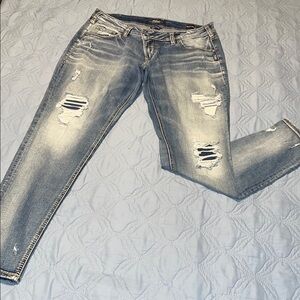 Silver Jeans Women's Light Blue Distressed Skinny Jeans